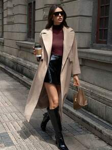 SHEIN LUNE Casual Lapel Long Overcoat - Khaki - View 5