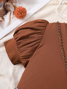 Sparklyn 女孩羅紋針織泡泡袖T恤和格紋百褶半身裙不附帶包 - 彩色 - 查看 3