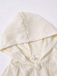 Sparklyn 青少年女孩休闲杏色针织提花连帽拉链高腰连体裤，适合日常外出 - 杏色 - 查看 5