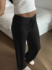 CovetEZ 女士休闲厚粉色舒适裤，百搭居家、外出，适合秋冬季 - 黑色 - 查看 5