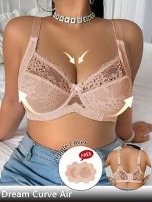 Divavoom Plus Size Lace Patchwork Sheer Bra - Dusty Pink - View 3
