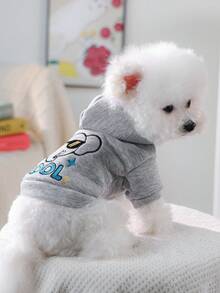 PETSIN 1 件宠物服装，可爱刺绣酷炫大象开衫夹克，猫狗秋冬保暖连帽衫 - 灰色 - 查看 4