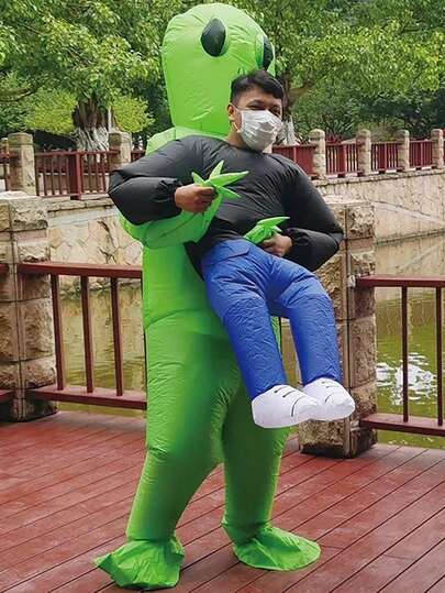 Zazumi Disfraz inflable de extraterrestre para adultos - Traje de cosplay de Body completo verde de OVNI, disfraz hinchable para fiesta de Halloween, Navidad y carnaval para hombres y mujeres