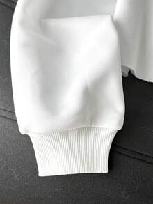 SHEIN 少女深白色短款卫衣，高腰长袖休闲简约纯色卫衣，适合日常休闲穿着，秋冬季白色卫衣，少女可爱纯色卫衣，青少年卫衣，少女长袖短款卫衣，长袖卫衣，无图片 - 白色 - 查看 5