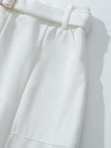 GlowEve 女士优雅通勤纯色夹克和阔腿裤两件套 - 白色 - 查看 7