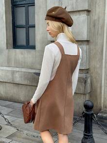 Teen Girl Corduroy Loose Sleeveless Solid Color Pinafore Dress + White Undershirt - Multicolor - View 2