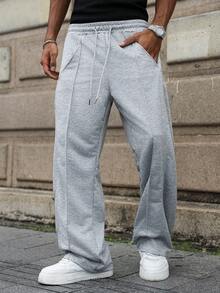 Manfinity Hypemode Pantalones de chándal grises casuales y con dobladillo dividido para hombres jóvenes - Gris - Ver 2