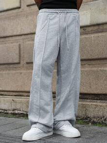 Manfinity Hypemode Pantalones de chándal grises casuales y con dobladillo dividido para hombres jóvenes - Gris - Ver 4