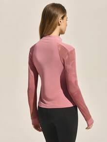 Easithlete 女士户外高领半拉链T恤衫/上衣，秋冬季 - 珊瑚橙 - 查看 2