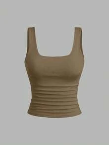 Sweetra Top ajustado de tirantes anchos y cuello en U de unicolor para mujer - Multicolor - Ver 3