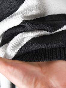 CosyJoli Suéter de punto minimalista con cuello vuelto, bloque de color y rayas en blanco y negro, de estilo francés elegante y casual, para mujeres de talla grande, ropa de otoño e invierno para mujeres