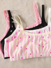 SHEIN 4pcs/Set Tween Girls' Colorful Heart, Polka Dot, Striped Pattern Underwear Set - Multicolor - View 3