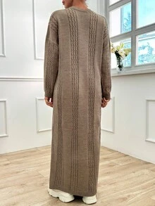 EURMUSE Cable Pattern Sweater Dress - Mocha Brown - View 3