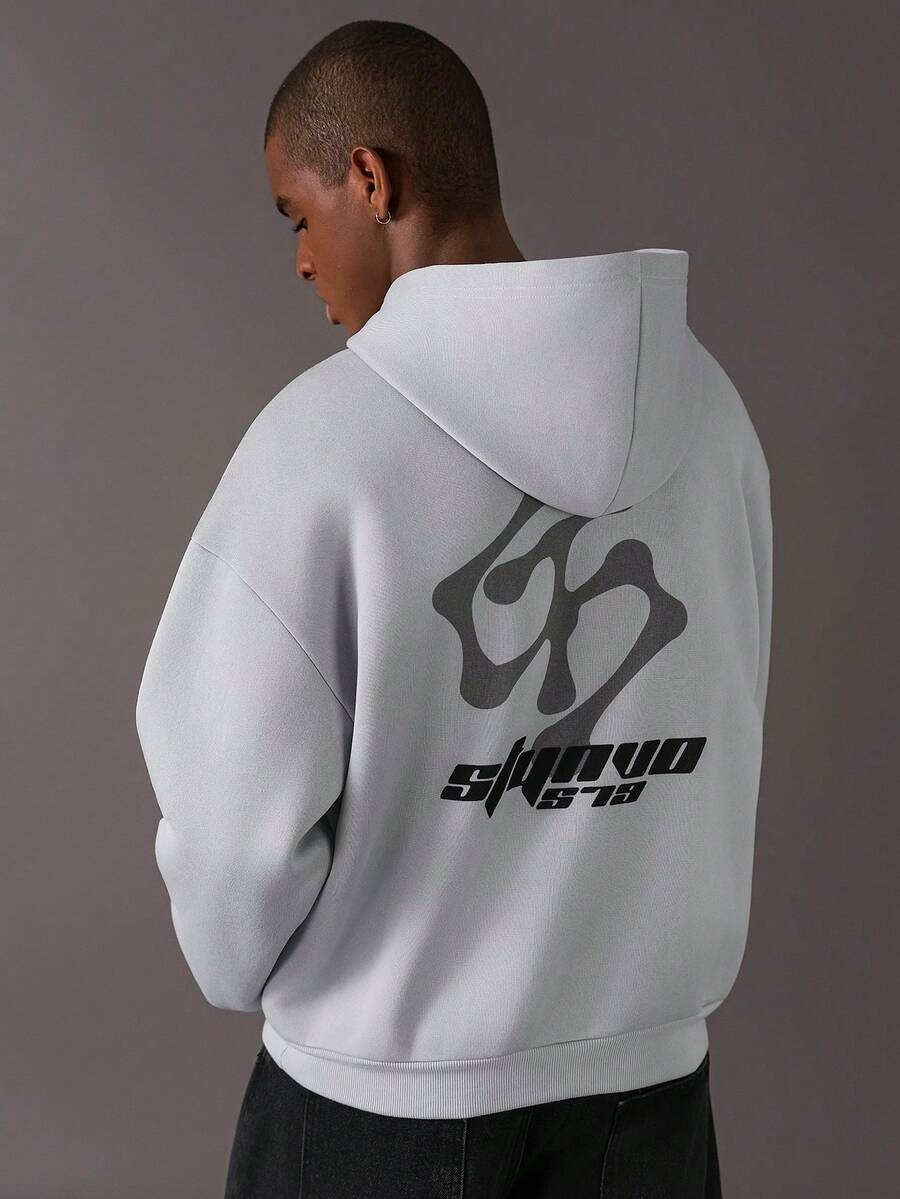 STYNVO 男士字母印花长袖口袋休闲连帽卫衣，秋冬男士图案连帽衫 Sp5der 男士连帽衫 Sumwon 男士连帽衫 健身连帽衫 男士 Manfinity 男士连帽衫 - 灰色 - 查看 1