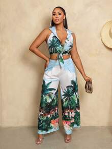 BamGleam Bộ áo crop top buộc dây không tay và quần dài cho nữ, thời trang tối giản cho mùa hè - Nhiều màu - Xem 4