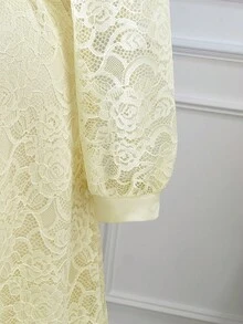 DreamSkyne Váy dài tay họa tiết hoa 3D ren thanh lịch cỡ lớn màu mơ cho nữ, mùa thu/đông - Màu be - Xem 4
