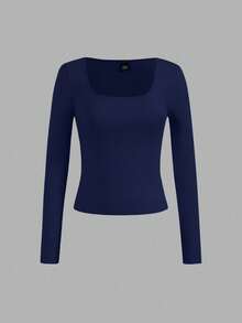 SHEIN Essnce Bộ 4 áo thun cổ vuông tối giản thường ngày dành cho nữ, màu trơn, thích hợp mặc mùa thu/đông, mặc nhiều lớp, mặc ngoài trời, áo lót - Nhiều màu - Xem 10