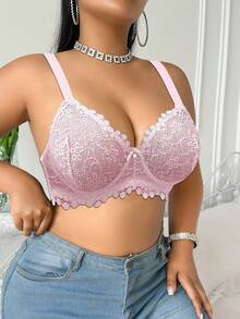 DesireSculpt Áo ngực nâng ngực ren gọng cỡ lớn - Hồng - Xem 3