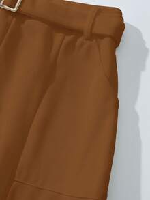 GlowEve Women's Elegant Single-Breasted Jacket And Skirt 2 Pieces Set, Suitable For Commuting In Autumn - Brown - View 3