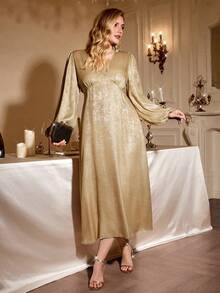 Auralis Elegant Plus-Size French Gold Maxi Dresses,Formal Autumn Women's Clothing,Middle Eastern Party Dress,Prom Wedding Date Outfits,New Year's Eve Gown - Champagne - View 5