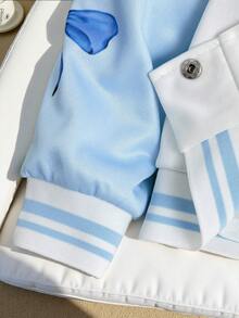 Sparklyn Tween Girls' Casual Fashion Bowknot Cartoon Print Contrast Color Baseball Jacket, Spring/Autumn