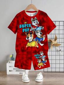 SHEIN 2 件套男婴休闲卡通图案圆领短袖 T 恤和短裤，适合夏季 - 彩色 - 查看 3