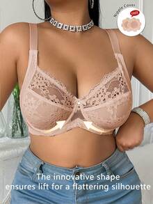 Divavoom Plus Size Lace Patchwork Sheer Bra - Dusty Pink - View 6