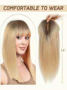 Topper per capelli lisci da 14 pollici, con base di 5,5"x5,5", in capelli umani, per donne con capelli diradati, accessori per capelli per donne - S2/24 - Visualizzare 7