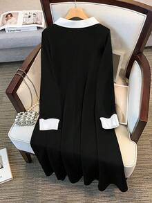 GlowEve CURVE 大码女装秋季新款衬衫领连衣裙，黑白拼色，休闲简约，冬季可作为打底衫 - 黑與白 - 查看 2