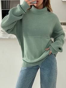 EURMUSE Woman Turtleneck Knit Detailed Thick Winter Sweater,Jumper,Jumpers For Women,Cream Jumper,Jumpers,Christmas Jumper,White Jumper,Black Jumper,Ladies Jumper,Women's Jumpers - Mint Green - View 4