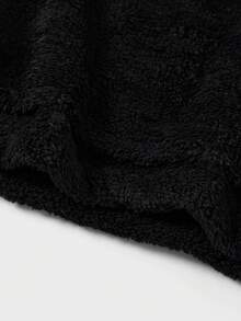 SHEIN Cottnline Men's Cartoon Smiling Face Embroidery Drawstring Hooded Fleece Sweatshirt, Autumn/Winter - Black - View 3