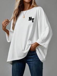 EMERY ROSE Minimalist New York NY Logo Print Casual Simple Basic Women T-Shirt, Suitable For Autumn/Winter 2 Packs Tops - Multicolor - View 4