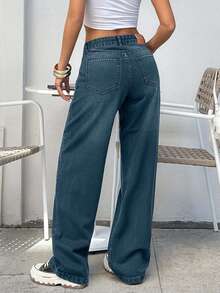 EURMUSE BLACK LOW WAIST BAGGY LOOSE STRAIGHT LEG JEAN - Dusty Blue - View 7