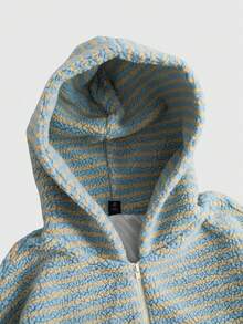 ROMWE MEN Street Life Men's Striped Fluffy Hooded Loose Jacket, Winter - Multicolor - View 2