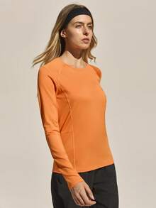 Easithlete 女式长袖运动户外衬衫速干透气上衣轻便防紫外线健身跑步训练徒步徒步旅行露营登山上衣霓虹橙色