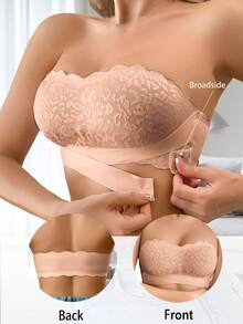 Snug Zone 1pc Women Lace Patchwork Wireless Camisole Bra - Apricot - View 4