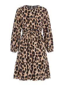 SHEIN 女孩豹紋印花繫腰帶連衣裙 - 彩色 - 查看 4