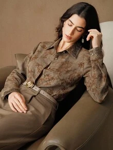 Anewsta 优雅长袖女式衬衫，适合秋季、冬季、新年、派对、婚礼、时尚、别致、圣诞节、节日、毕业典礼等场合。 - 棕色 - 查看 6
