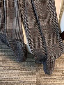 SHEIN Tall CURVE Pantalones casuales rectos de talle elástico a cuadros de talla grande, versátiles - Multicolor - Ver 8