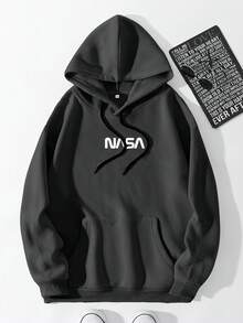 EURMUSE Áo hoodie dài tay thường ngày có mũ trùm đầu in chữ cho nam - màu đen - Xem 1