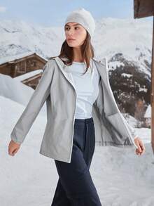 In My Nature 女款字母印花拉鍊連帽戶外運動夾克 運動休閒服 女士戶外服飾 - 灰色 - 查看 6