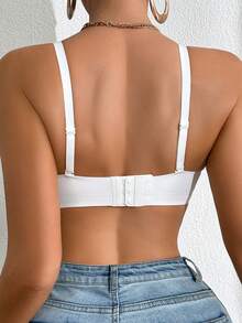 1pc NudeFit Women's Seamless Jelly Gel Supportive Non-Removable Padded Wireless Deep V-Neck Bra - White - View 8