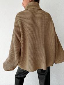 EURMUSE Women's Casual Solid Color Drop Shoulder Loose Turtleneck Sweater, Autumn/Winter - Unta - View 2