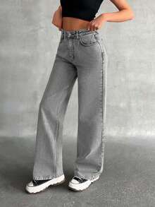 EURMUSE Blugi Carpenter cu talie înaltă și croială dreaptă