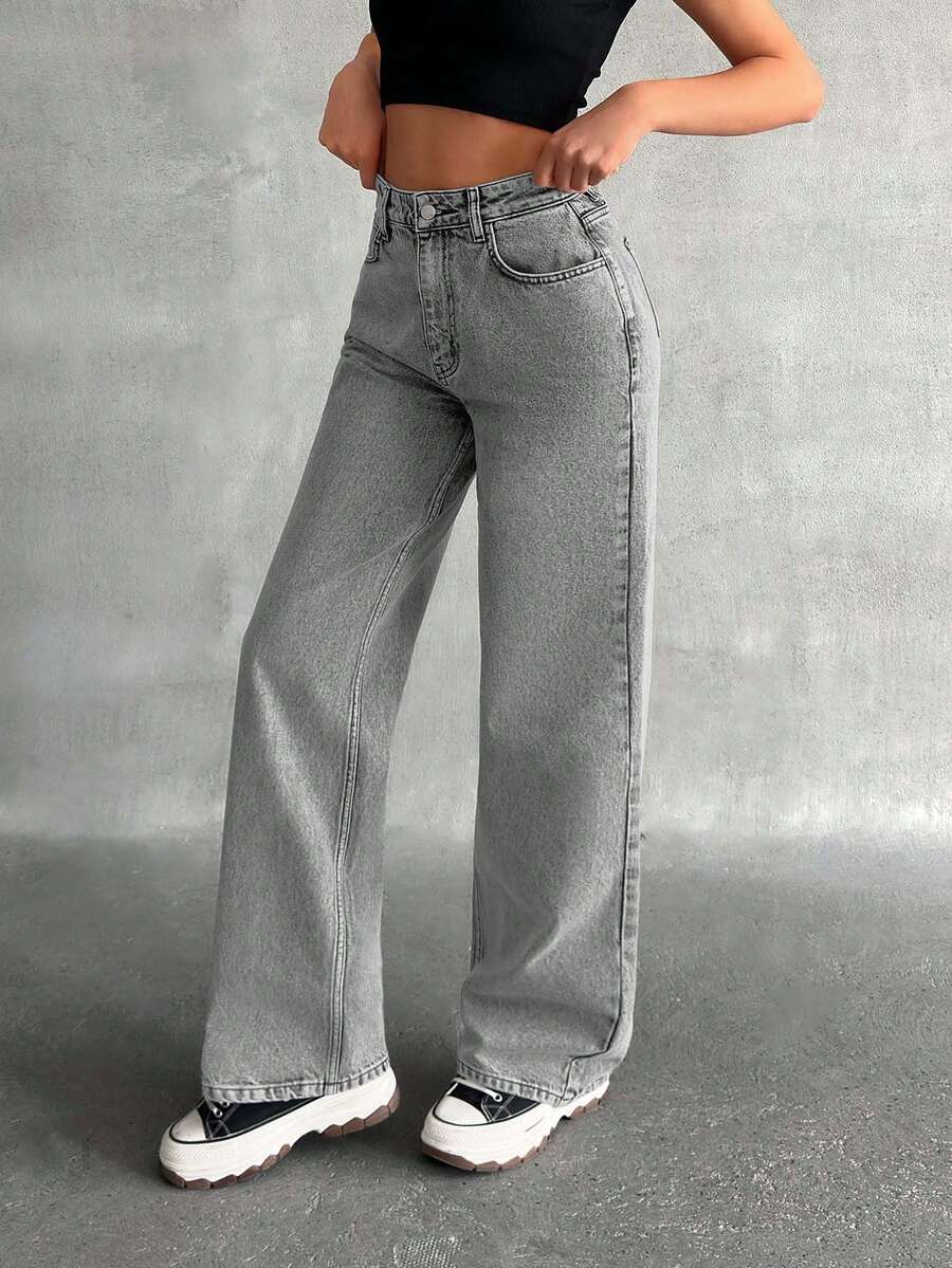 EURMUSE Blugi Carpenter cu talie înaltă și croială dreaptă