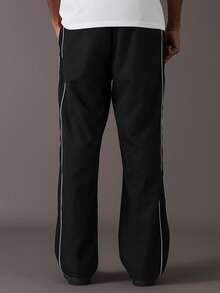 STYNVO Men's Casual Versatile Colorblock Striped Pants - Black - View 2