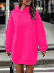 EMERY ROSE 女式宽松休闲长袖运动衫 - 玫紅色 - 查看 5