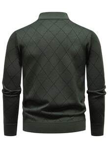 Manfinity Mode Men's Lightweight Half-Zip Knit Sweater Long Sleeve Pullover , Fall Winter - Army Green - View 2