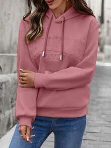 EMERY ROSE Women's Casual Loose Hooded Sweatshirt With 3D Letter Print Graduation,Back To School Outfits,Graduation,Teacher Outfits For Women,Back To School Pullover Fall Outfit - Pink - View 4