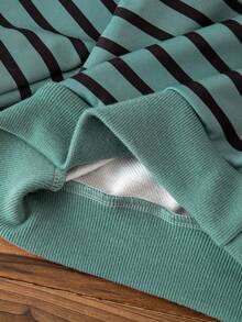 Young Boy Casual Striped Round Neck Drop Shoulder Sweatshirt, Autumn - Mint Green - View 7